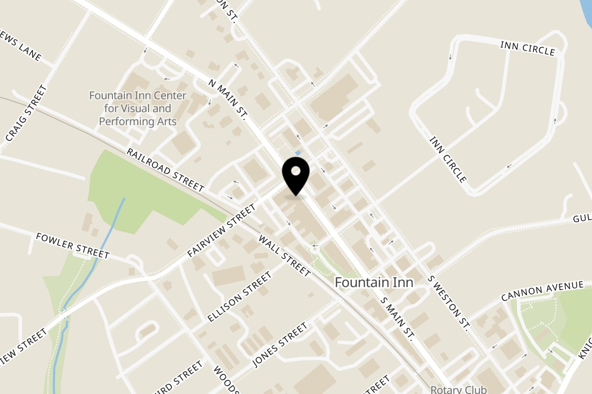 Map showing the location of Tacos & Bla Bla Bla Fountain Inn on 123 N Main St in Fountain Inn