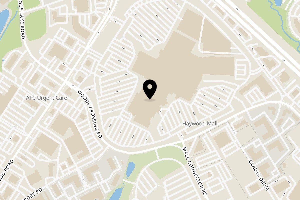 Map showing the location of Tacos & Bla Bla Bla Haywood Mall on Food Court, 700 Haywood Rd in Greenville
